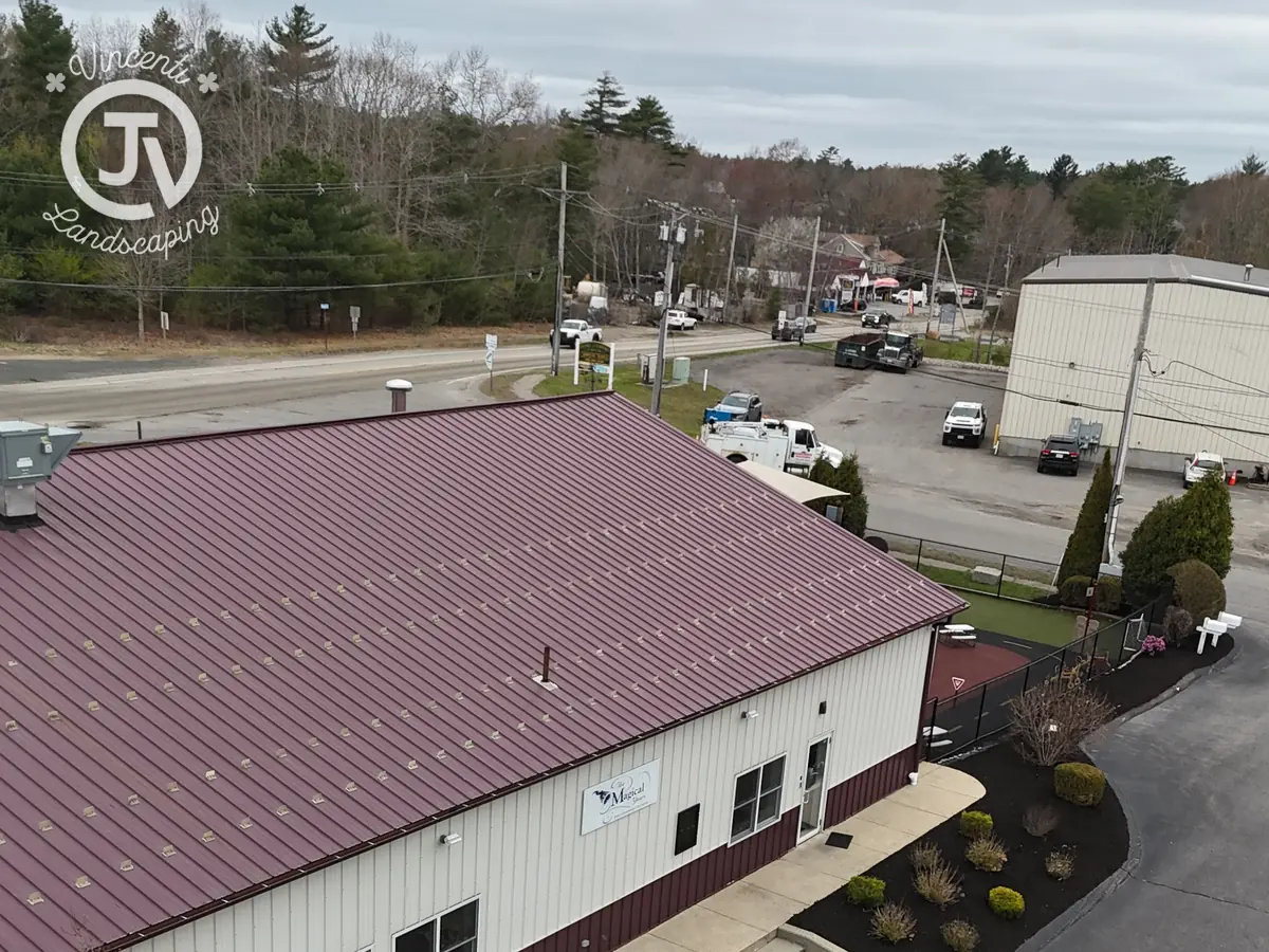 Commercial building frontage plantings in Halifax, MA by Vincenti Landscaping