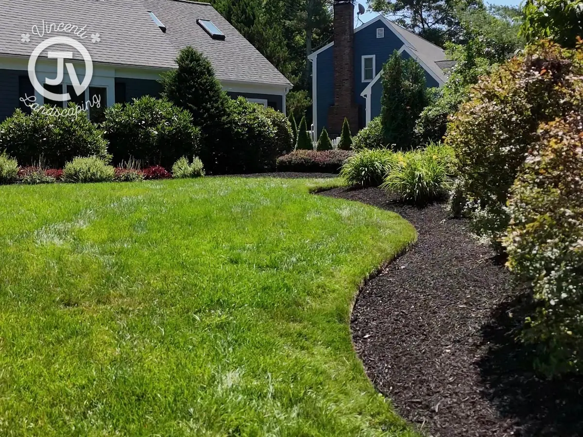 Freshly cut bed edge and mulch by Vincenti Landscaping