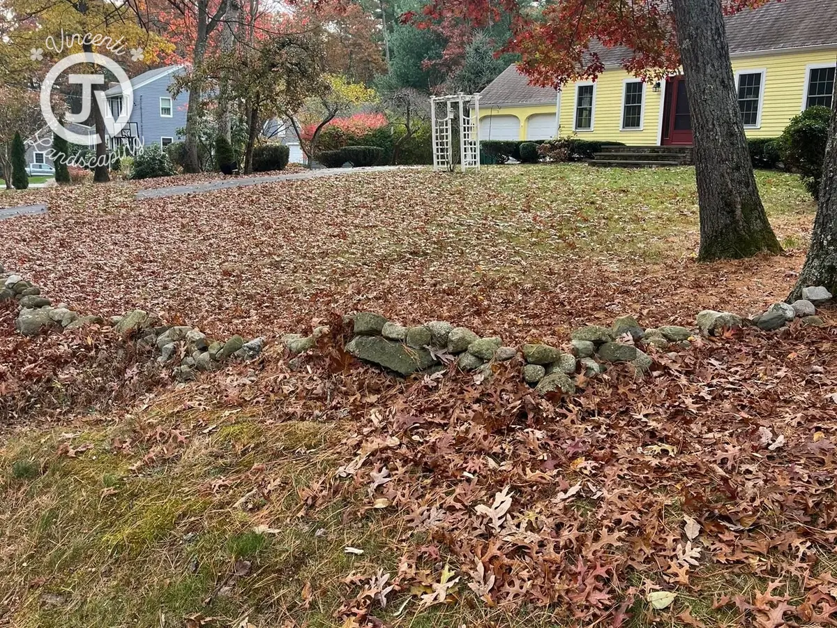 Front yard before fall cleanup by Vincenti Landscaping